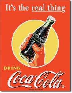 Vintage Coca Cola Tin Sign Its The Real Thing Bottle  