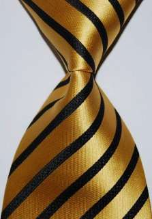   Stripes Gold Black JACQUARD WOVEN Silk Mens Tie Necktie #34  