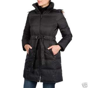 NWT KENNETH COLE WOMENS BELTED DOWN HOODED JACKET COAT BLACK X SMALL 