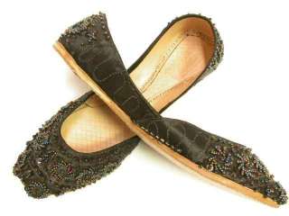 Indian KHUSSA Beaded Belly Dance Costume Shoes Black 8  