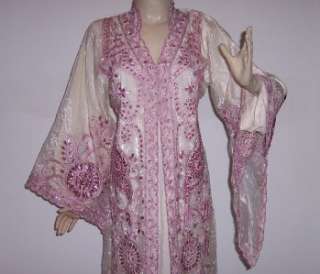 Hand Beaded Khaleeji Organza Fancy Dress Abaya Arabic Kaftan Caftan 