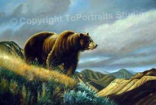 Grizzly Bear In Alaska Original Oil Painting On Canvas  