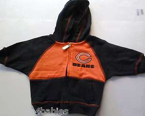 Boys Chicago Bears HOODED Sweatshirt Sweater ZIP UP Hoodie Orange Navy 