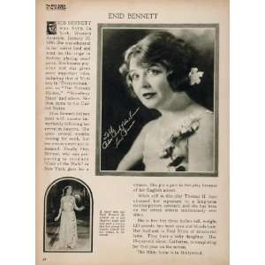  1923 Enid Bennett Silent Film Actress Biography Print 