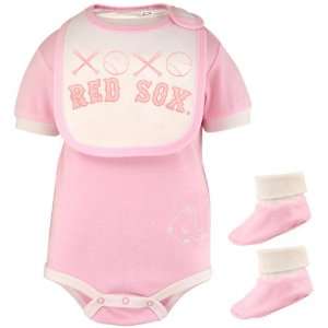  Boston Red Sox Pink Newborn Baseball Bib & Booties Set (18 