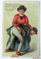MECHANICAL Postcard WOMAN SPANKING MAN ca1908  