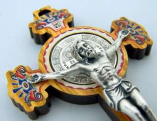 Wood Saint St Benedict Pectoral Crucifix Cross Handmade  