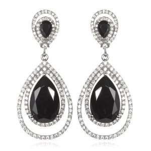  Double Frame Black CZ Pear Drop Earring CHELINE Jewelry