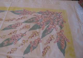 Nice Vintage Fifties 50s Lily of the Valley Floral Tablecloth  