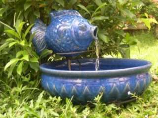 Blue Fish Outdoor Garden Water Fountain Glazed Ceramic  