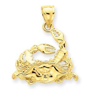    14k Yellow Gold Polished Open Backed Blue Crab Pendant Jewelry