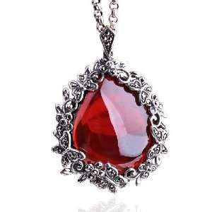 Large Natural Garnet Gemstone Pendant Thai Silver Jewelry Necklace for 