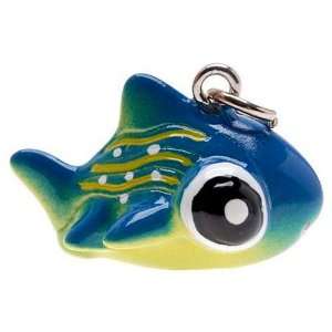   Hand Painted Resin Blue and Green Fish Charm, Qty 1 