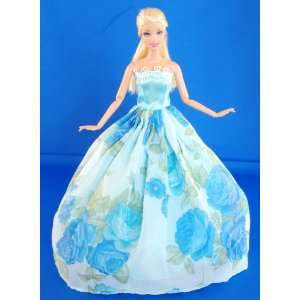   Blue Rose Patterns on the Skirt Made to Fit the Barbie Doll SALE Toys
