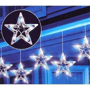  Set Of 6 Blue & White LED Star Christmas Lights With 8 