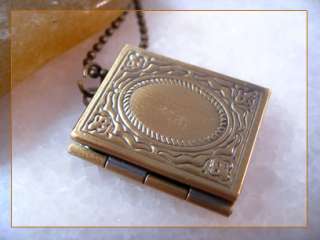 Vintage Brass Bible Book Picture Locket Charm Pendant Necklace  