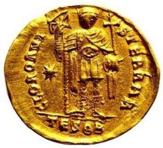 Theodosius II AV/Gold Solidus Imperial Roman coin RARE Thessalonika 