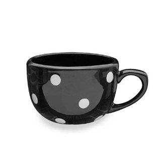 Terramoto Ceramic 16 Ounce Polka Dots Soup Mug, Black