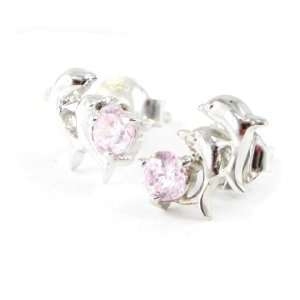  Earrings silver Tendres Dauphins pink. Jewelry