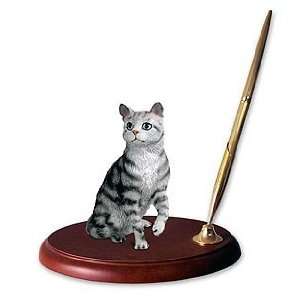  Tabby Cat Pen Holder (Silver)
