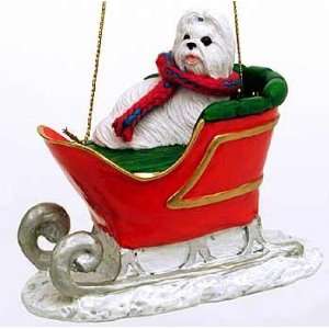  White Shih Tzu in a Sleigh Christmas Ornament