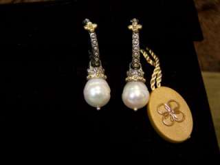 Authentic Barbara Bixby Sterling 18kt Gold Pearl Dangle Designer Hoop 