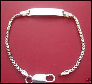 925 2MM Sterling Silver Baby box chain ID bracelet  