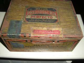 PHILLIE PERFECTO CIGAR TIN ANTIQUE WITH ORIG BLUE TAX STAMP  