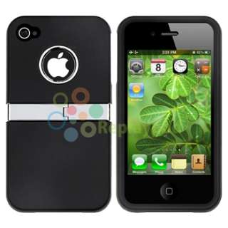 White+Black Chrome Stand Skin Case Cover Accessory For Sprint iPhone 4 