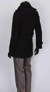   Slim Double Breasted Wool Long Coat JACKET M L XL XXL Black Gray h414