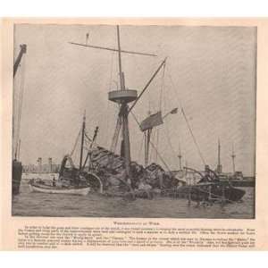    1898 Print Wreck of Battleship Maine Havana Harbor 