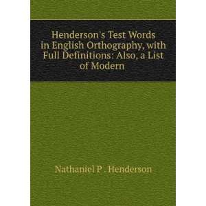  Hendersons Test Words in English Orthography, with Full 