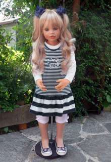   Worldwide Hair Blonde Eyes Dark Blue Wooden Doll Stand Included