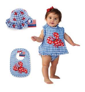 Mud Pie Boathouse Little Pincher Red Lobster Pinafore Bloomers Summer 