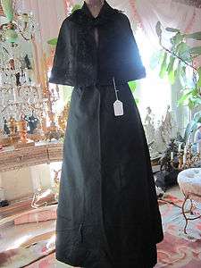 Antique Victorian Black Silk and Bobine Lace formal over gown top Cape 