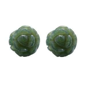  Hand Carved Moss Agate Green Flower Earrings with Sterling 