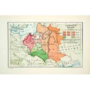  1943 Print Map Partitions Poland Kingdom Russian Empire 