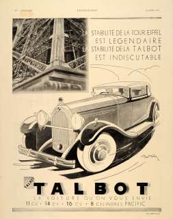 1931 Ad French Car Company Talbot Eiffel Tower Geo Ham   ORIGINAL 