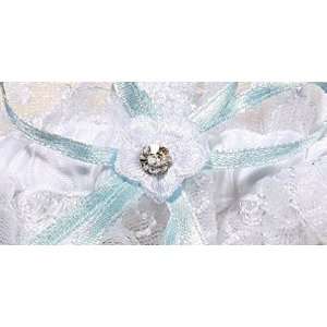 Bridal Garter Sets with Inlaid Crystal Hearts White Blue