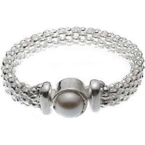    Silver Mesh Magnetic Bracelet with Pearl Clasp JSP Jewelry
