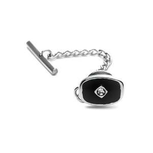  Stainless Steel Onyx Tie Tack with Cubic Zirconia Jewelry