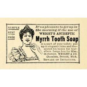   Ad Wrights Antiseptic Myrrh Tooth Soap Toilet Free   Original Print Ad
