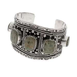   Silver Framed Gemstone Elaborate Cuff Bracelet GemBlvd Jewelry