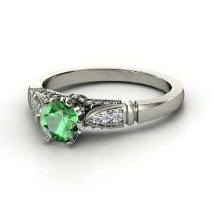   Elizabeth Ring, Round Emerald 14K White Gold Ring with Diamond