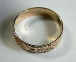 Antique VICTORIAN ETCHED ROSE GOLD F WEDDING BAND RING  
