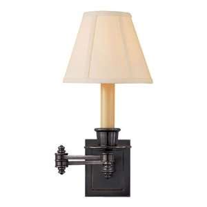  Studio Double Swing Arm Sconce in Bronze with Linen Shade 
