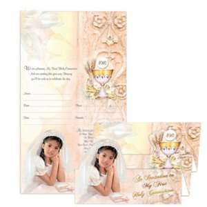  100 First Communion Girl Invitations Tri Fold, Envelopes 