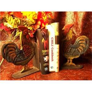  Set of Cast Iron Rooster Bookends