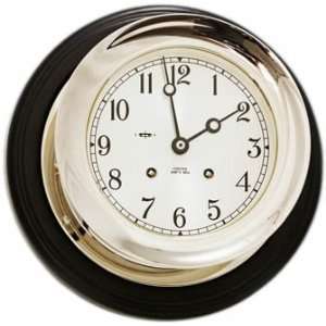  4.5 Chelsea Ships Bell Clock in Nickel on Black Round 