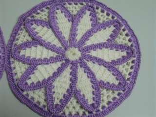   40s Crocheted Daisy Lavender Pot Holder Set Country Chic  